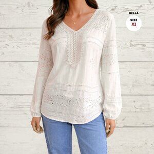 Bella Embroidered Blouse – Beige | Size XL